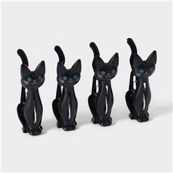 Набор прищепок «Коты», 4 шт, 7×2×4 см, цвет чёрный