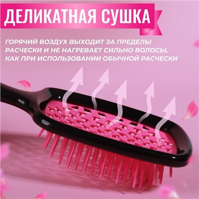 Расчёска массажная, широкая, вентилируемая, 8,5 × 20,5 см, PVC коробка, цвет чёрный/розовый