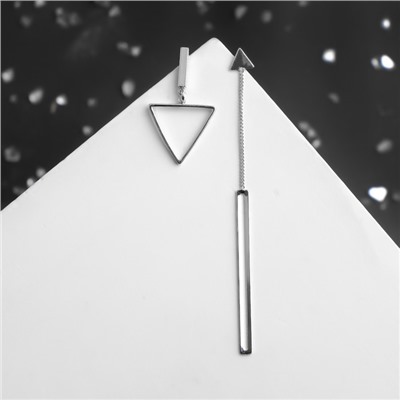 Серьги металл "Геометрия" треугольники, цвет серебро, 12см