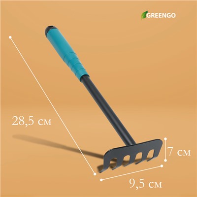 Грабли малые, прямые, 5 зубцов, длина 28,5 см, металл, пластиковая ручка, Greengo