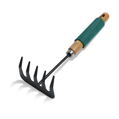 Грабли малые, прямые, 5 зубцов, длина 29 см, металл, деревянная ручка с поролоном, Greengo